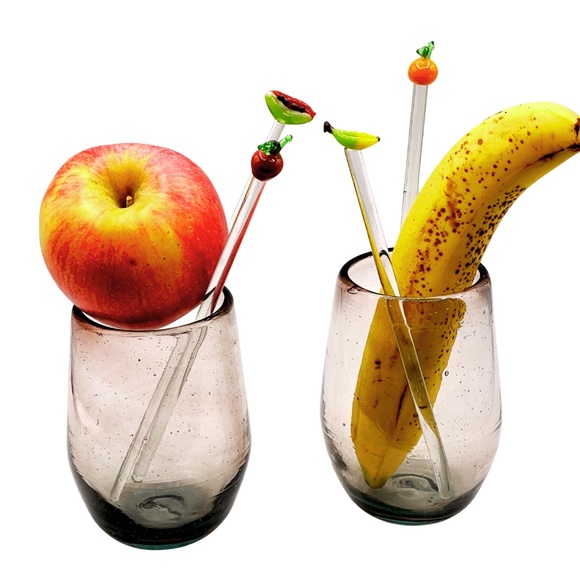 4 PC SET OF FUN MIXED FRUIT COCKTAIL HAND BLOWN SWIZZLE STICKS, DRINK STIRRERS - Picture 4 of 5